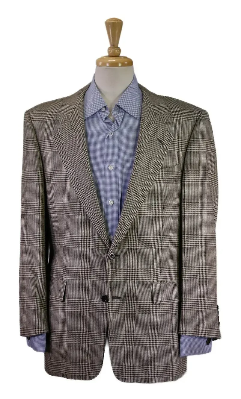 Hickey Freeman Black Pearl Plaid Wool Silk Sportcoat Blazer 40R